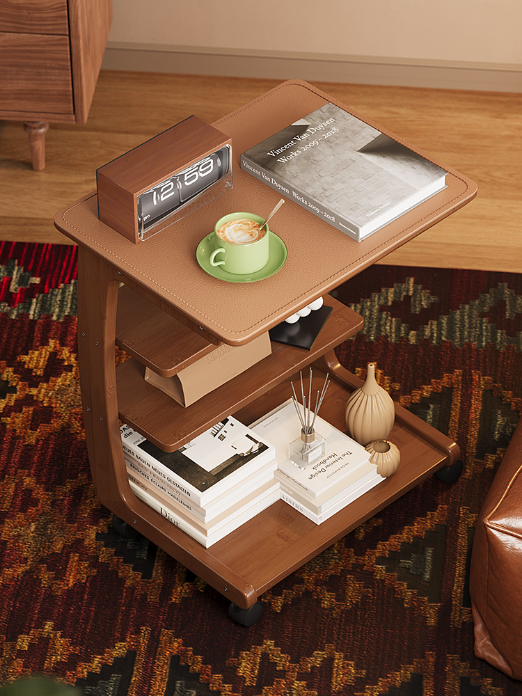 沙发旁小推车中古风茶几客厅可移动书桌覆古卧室床头柜零食收纳架