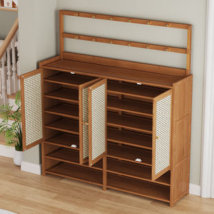 中古风鞋柜轻奢高级感一体靠墙超薄鞋子收纳柜家用室内多层鞋架子