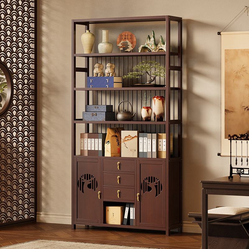 客厅简易博古架落地新中式多层置物架茶室一体靠墙茶叶茶具展示柜,住宅家具,搁板/置物架/家用陈列架,淘宝优惠券,粉丝福利购,淘宝优惠卷