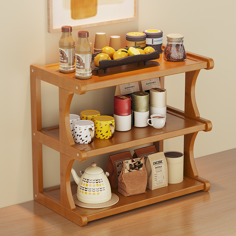 桌面小型多层置物架迷你楠竹工位茶杯水杯收纳餐桌台面摆放杯架子