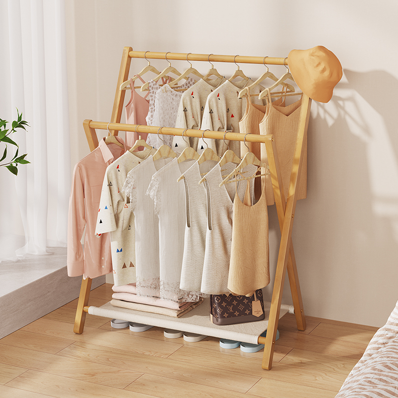 家用卧室落地挂衣架双杆衣帽架房间放衣服神器床边放衣服收纳神器