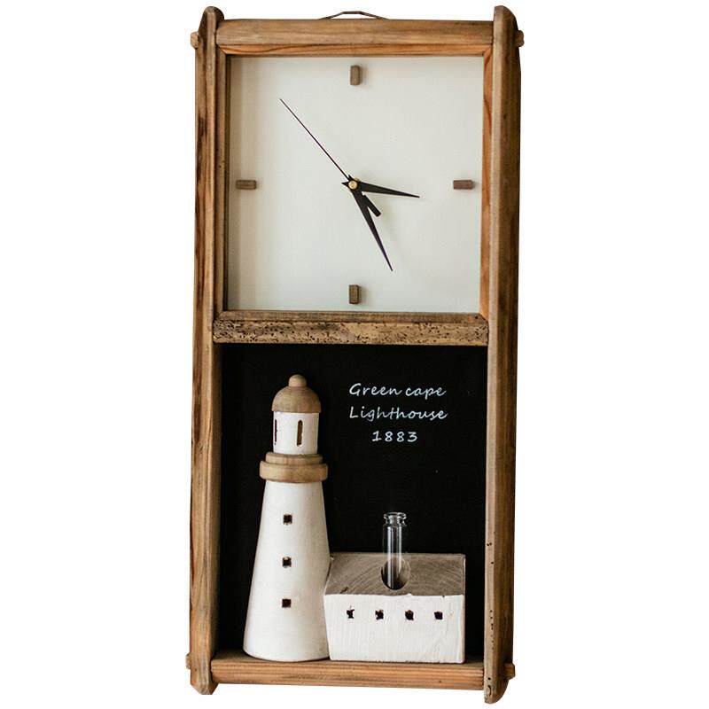 天然旧木头挂钟客厅田园复古创意墙面装饰画钟表摆件黑板插花