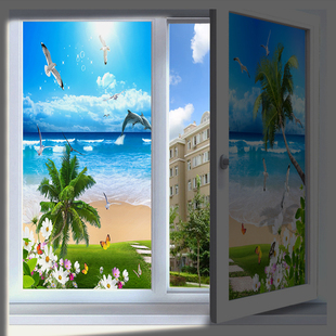 沙滩海景全遮光神器隔热防晒门窗户玻璃贴纸不透光不透明磨砂贴膜