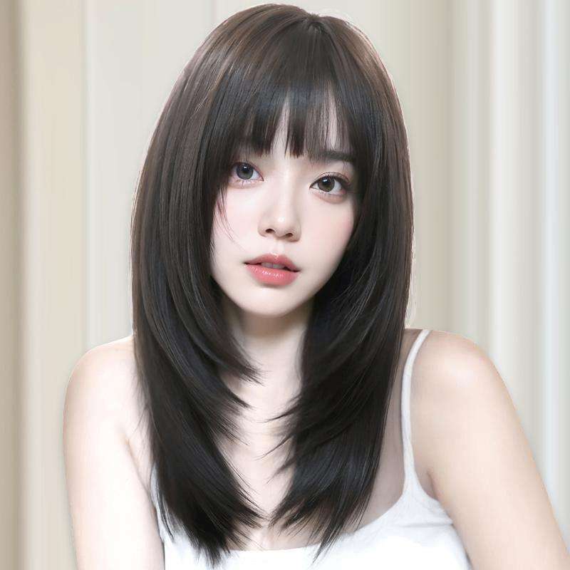 仿真人发丝齐刘海全头套