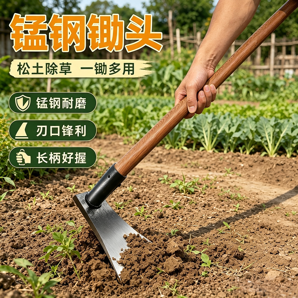 农用锰钢一体除草开荒锄头图片