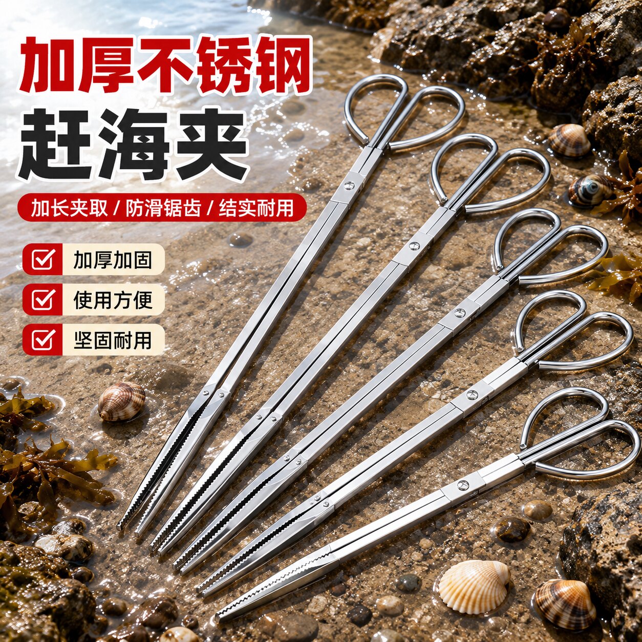新款不锈钢赶海夹龙虾螃蟹专用赶海神器多功能火钳夹子加厚垃圾夹