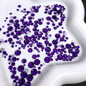 DANA平底圆形水钻纯紫色美甲饰品DIY配件玻璃钻银色底混合大小钻