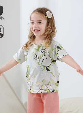 小猪大卫儿童T恤轻薄裤夏季新品100%棉男童女宝宝上衣长裤0-3岁