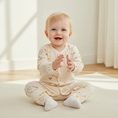 小猪大卫纯棉偏开连体衣