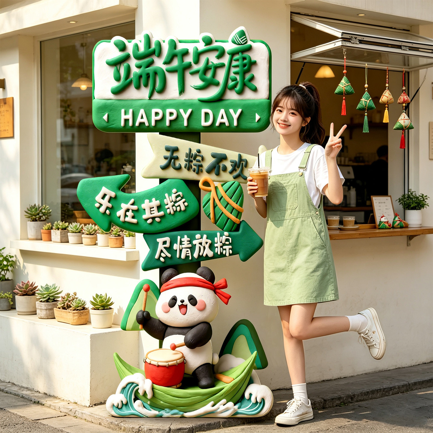 端午节场景布置KT板装饰拍照框幼儿园商场门店节日氛围背景墙道具 - 实物图