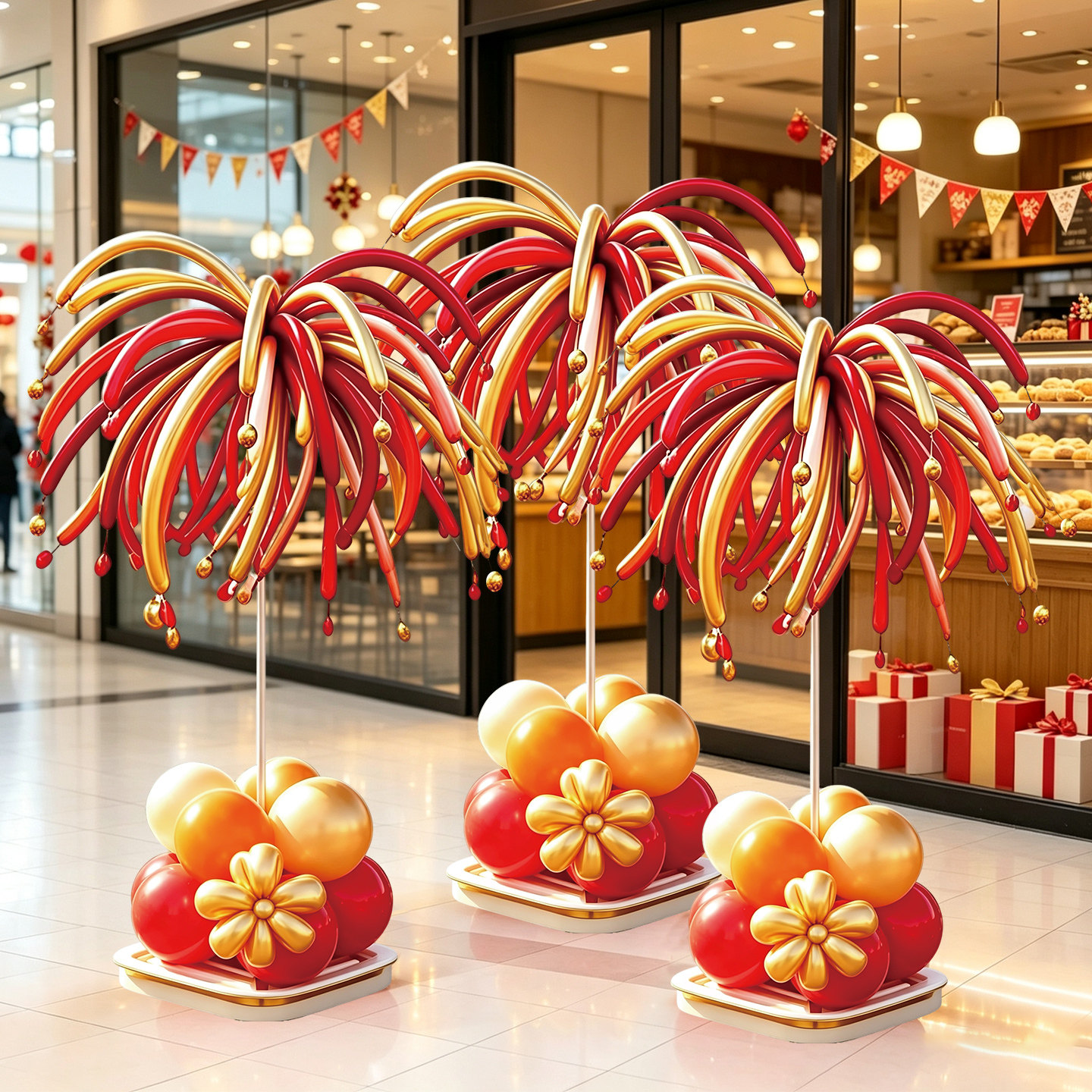 国庆烟花气球立柱门店打卡装饰图片
