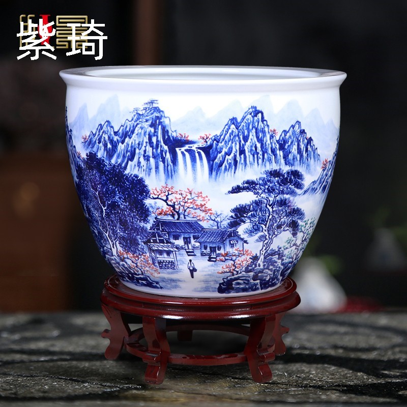 景德镇青花瓷花盆陶瓷落地摆件客厅庭院花园装饰书画缸大号特大号