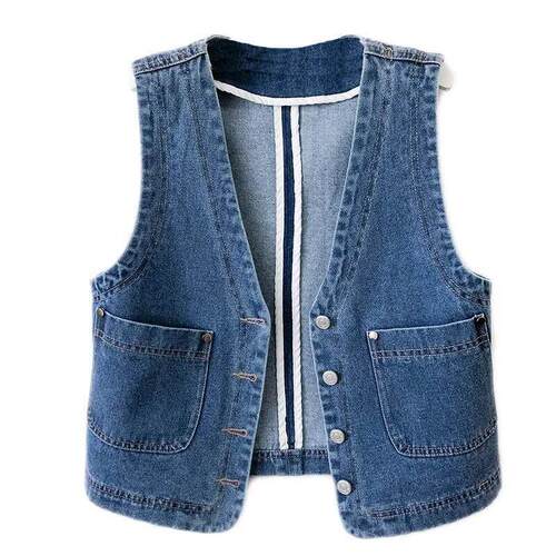 I 93482 Women's short denim vest jacket 女士短款牛仔马甲外套