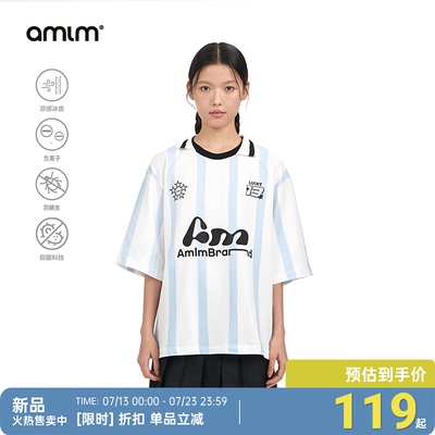 AMLM美式条纹宽松球衣凉感短袖