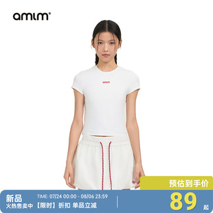 上衣女生简约百搭显瘦短袖 AMLM logo正肩短款 夏季 休闲运动T恤 新品