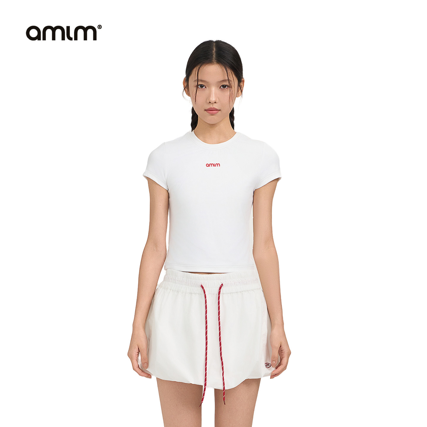 AMLM女生正肩短款T恤简约百搭图片