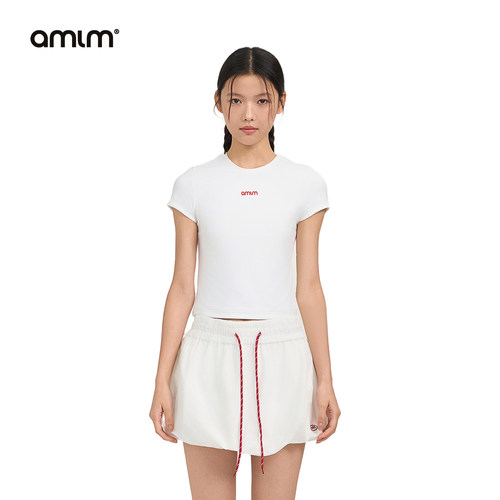 AMLM女生正肩短款T恤简约百搭