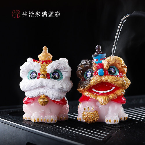 创意个性国潮醒狮遇热变色茶玩