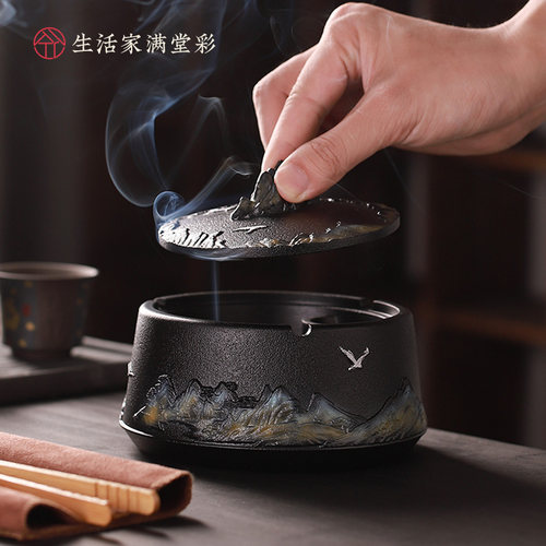 烟灰缸中式浮雕高档大气