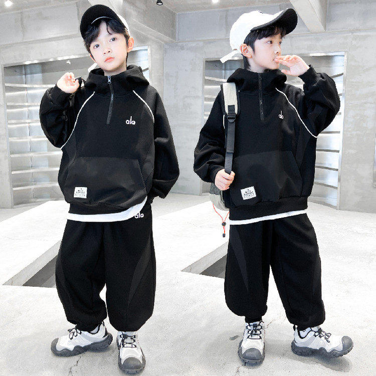 安奈儿联名男童套装2026春秋款新款卫衣中大童儿童男孩酷帅气时髦
