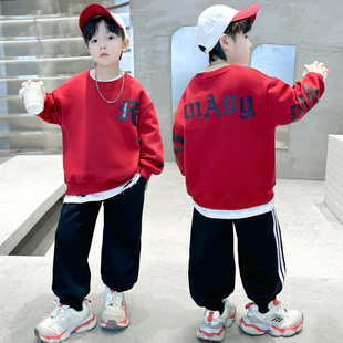 安奈儿联名男童运动套装2025新款儿童春装大童卫衣帅气男孩两件套