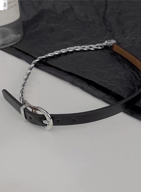 百搭甜酷风个性真皮拼接钛钢链条锁骨链辣妹潮项圈小众设计项百搭