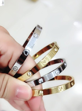 百搭热销爱心时尚锆石不锈钢简约卡扣金色 银色单款手镯精美百搭