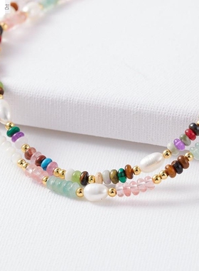 气质天然水晶彩色串珠项链女时尚高级感不掉色女式手链新款年百搭