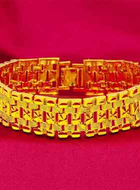 越南沙金跨境货源饰品 欧币创意镀金霸气个性男士手链 粗大沙金