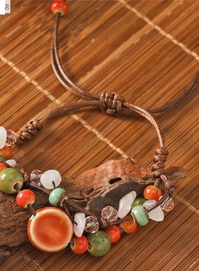 新款复古民族风景德镇陶瓷手链女简约气质国风手工串珠饰品百搭