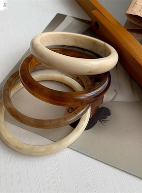 韩国设计感复古树脂纹理手镯气质森系简约手环个性小众饰品女百搭