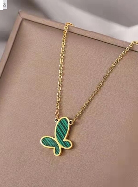 网红时尚饰品项链女潮流绿色蝴蝶个性吊坠串珠锁骨链流行首饰百搭