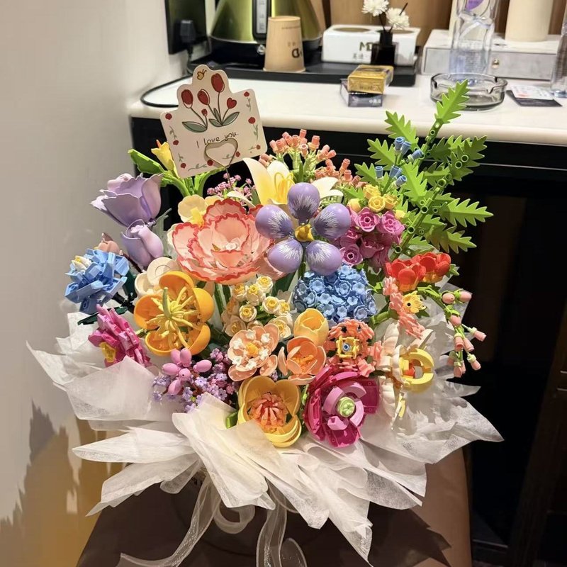 积木花束拼装一整套四季多巴胺仿真积木花朵玫瑰套装diy手工礼物图片