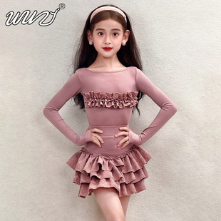 舞姿少儿拉丁舞服2025春夏新款新款高级感粉色上衣训练表演服套装