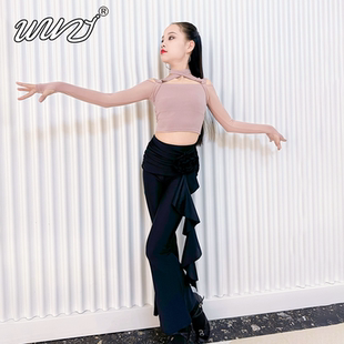 舞姿少儿拉丁舞服2025春夏新款新款高级感粉色上衣训练表演服套装