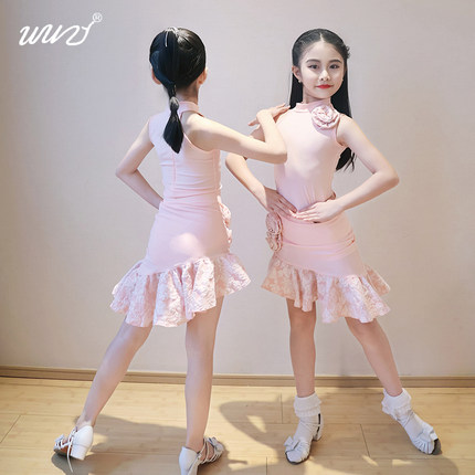 舞姿2025新款春夏季拉丁舞蹈服女童无袖裙摆练功服儿童高级表演服