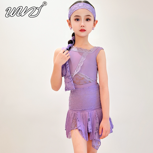 儿童拉丁舞服女童2025夏季新款紫色拉丁舞练功服少儿舞蹈表演套装