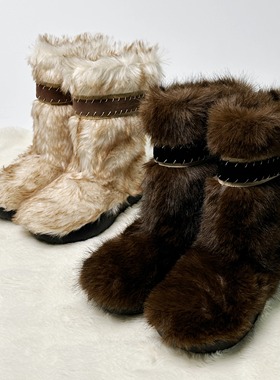 TBT “好看的”  费尔岛风毛毛雪地靴 25冬季新款保暖防滑 雪地靴