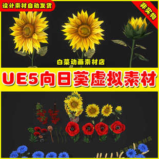 UE4 UE5 Stylized Handpainted Wildflowers Pack Low-向日葵素材