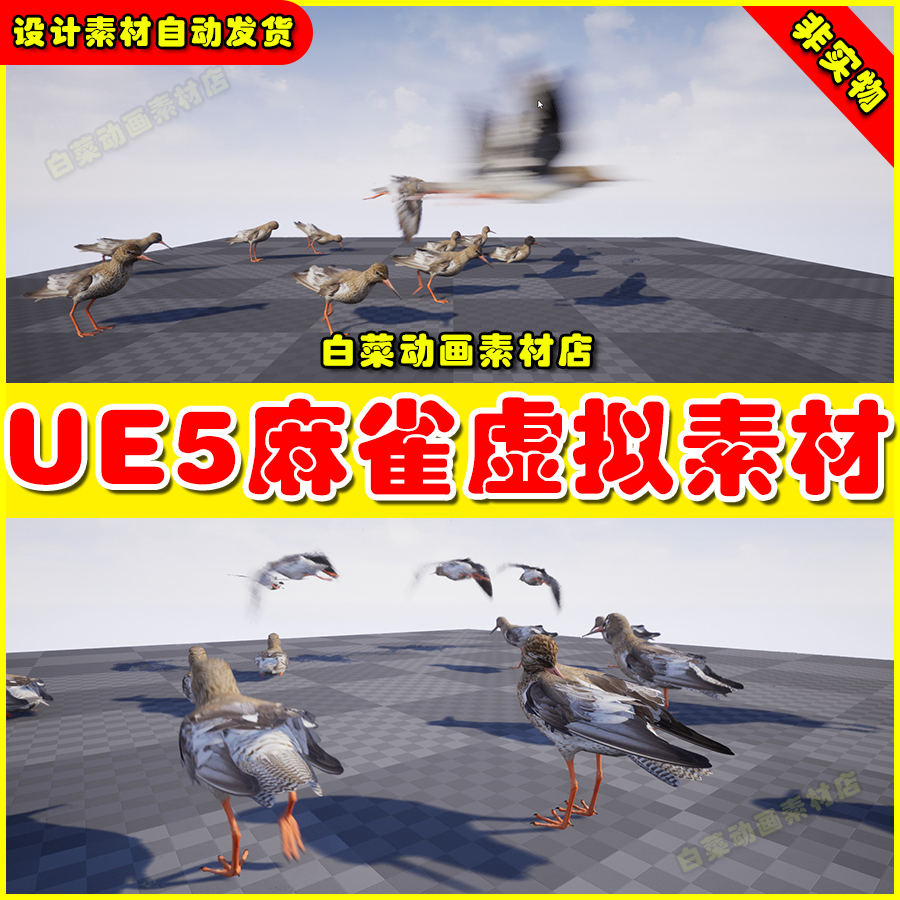 Unreal UE5 Redshank 麻雀小鸟虚拟设计素材非实物5.2版本