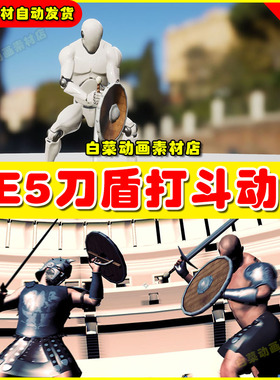 虚幻引擎UE5 Blade & Shield Animset 刀盾打斗人物动画5.5版本