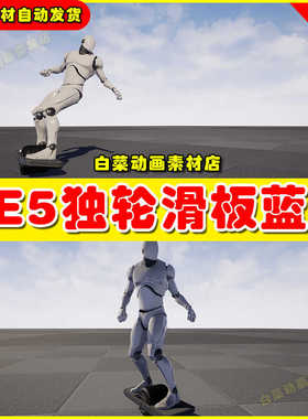 UE4虚幻资源UE5 MonoWheel Board 独轮滑板运动动画蓝图4.27 5.2
