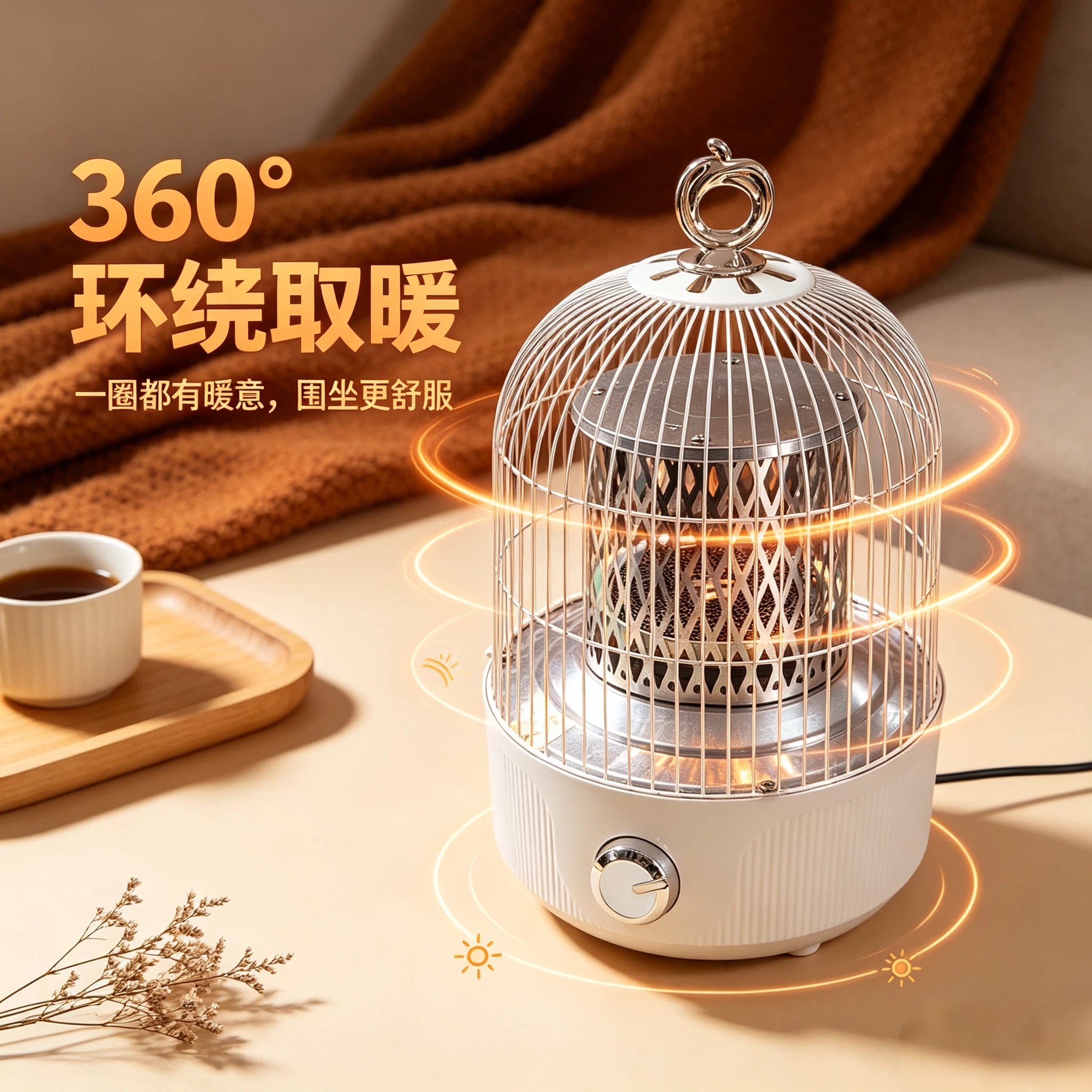 鸟笼造型桌面取暖器家用电暖器360°环绕加热便携节能省电烤火炉