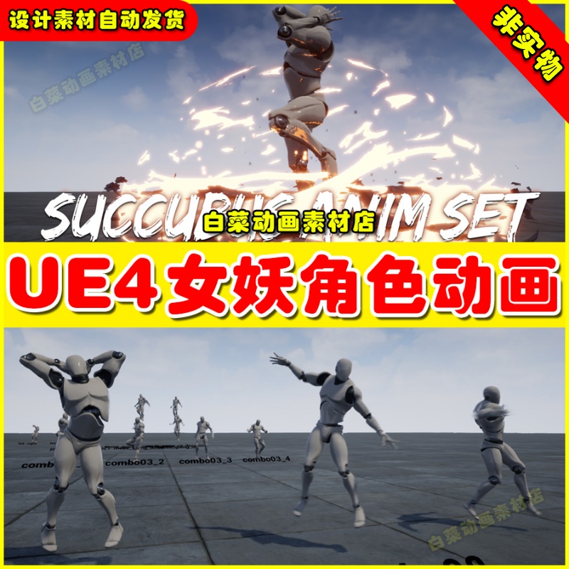 UE4女妖巫师法师人物角色UE5动作动画 Succubus Anim Set