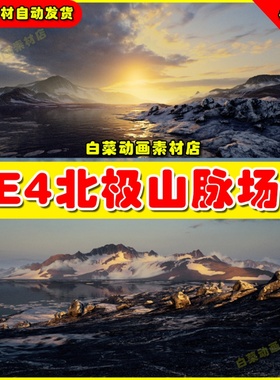 UE4虚幻UE5 Brushify - Arctic Pack山脉北极黄昏石悬崖海边场景