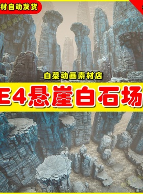UE4虚幻UE5 White rocks 岩石悬崖白色石头巨石石柱环境场景