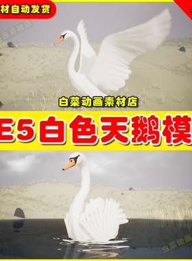 UE5虚幻资源 Low Poly Bird Swan 多边形白色天鹅模型5.2