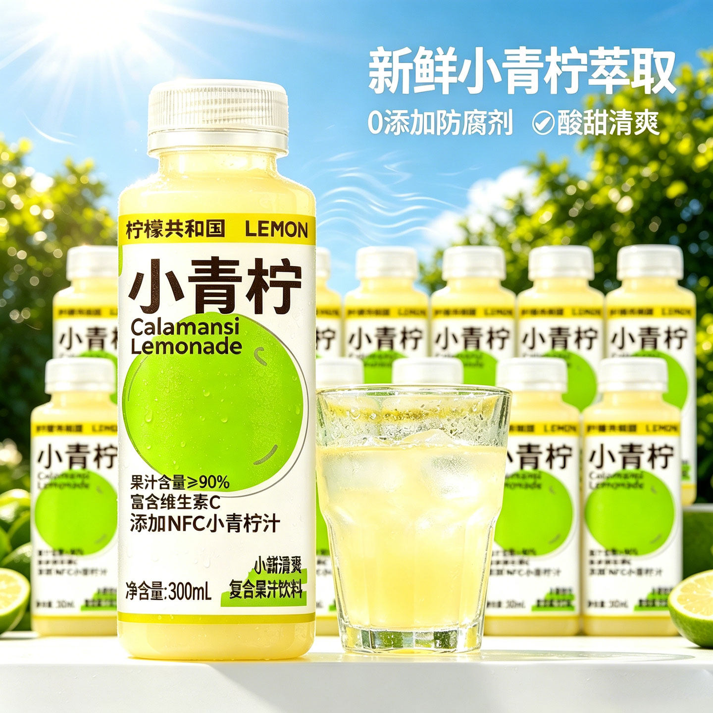 柠檬共和国小青柠柠檬汁柠檬水果汁饮料酸爽解腻烘焙专用300ml/瓶
