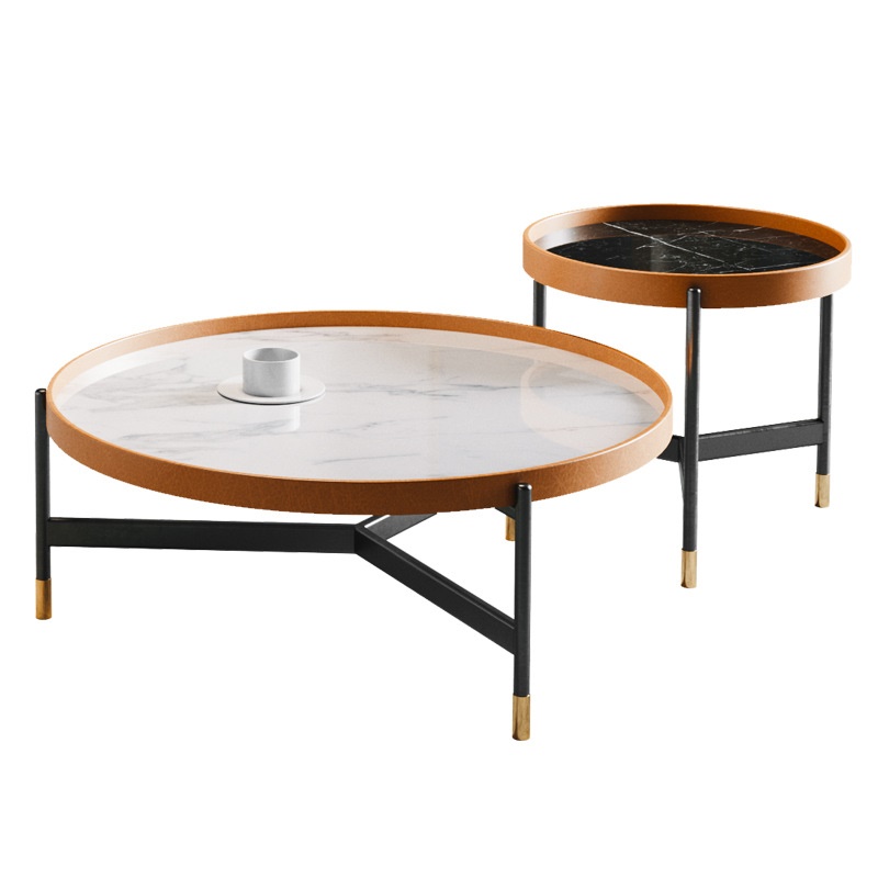 北欧大理石茶几简约现代茶几电视柜组合轻奢小户型多功能茶几圆形