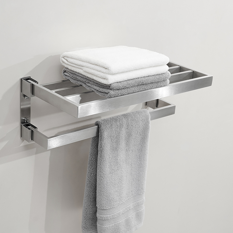 方形加厚双折叠浴巾架304不锈钢